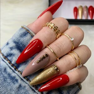 Red Gold Custom Press On Nails | High Quality Nails | Handmade